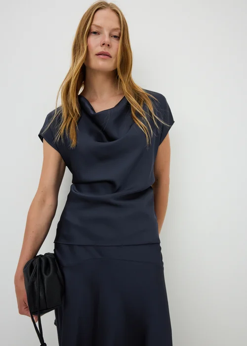 Navy Satin Drape Co-Ord Top - 8 Image 1