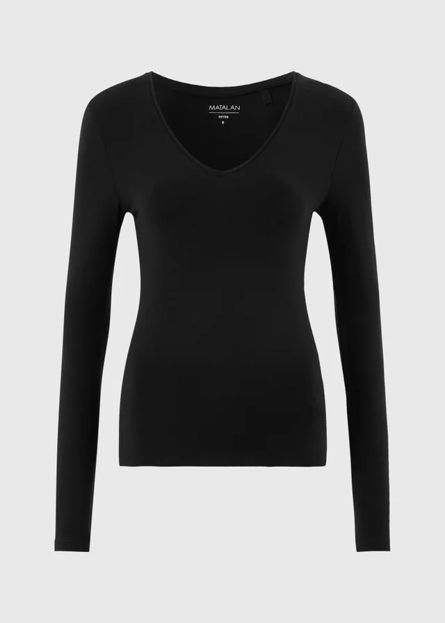 Black Fitted V-Neck Top