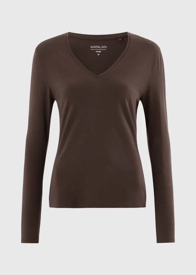 Chocolate Brown Fitted V-Neck Top