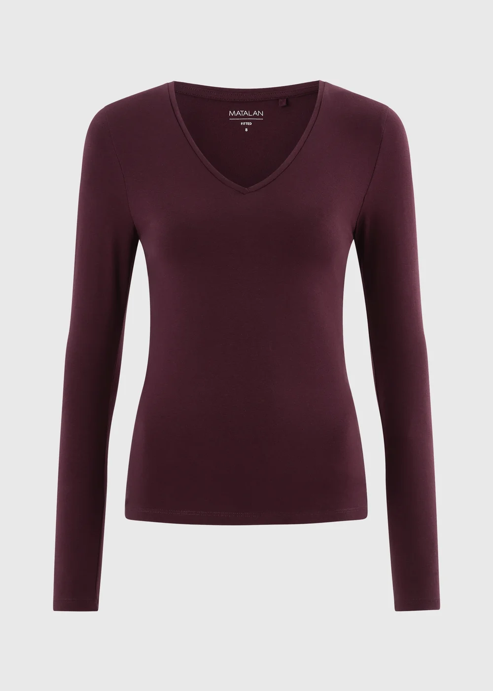 Burgundy Long Sleeve Fitted V-Neck Top - 8 Image 5