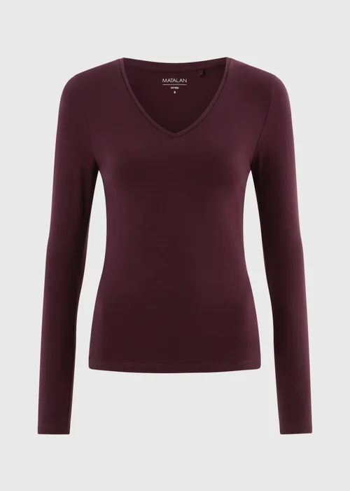 Burgundy Long Sleeve Fitted V-Neck Top - 8 Image 5