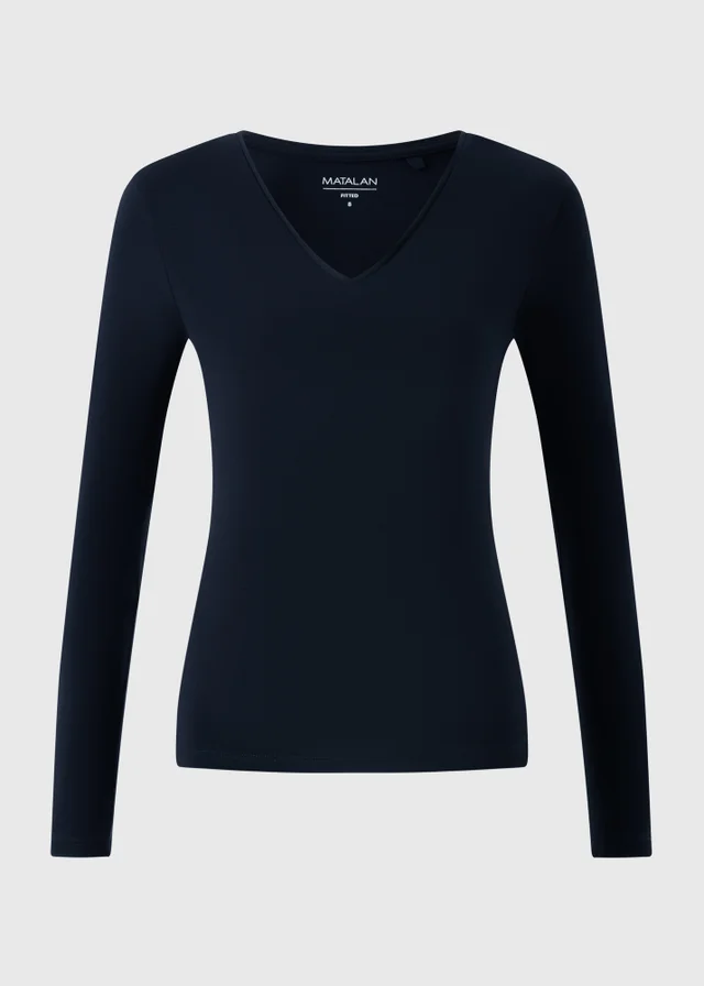 Navy Fitted V-Neck Top