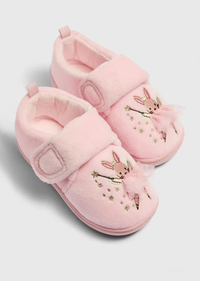 Girls Pink Mouse Cupsole Slippers (Younger 4-Older 12)