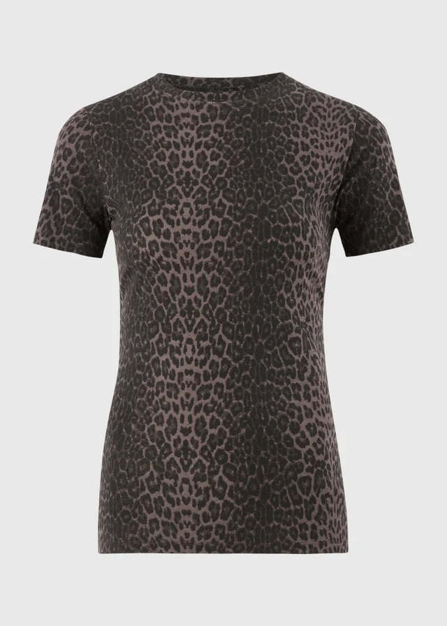 Brown Leopard Print Fitted T-Shirt