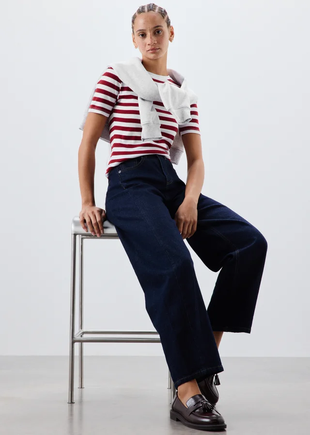 Red/White Striped Fitted T-Shirt