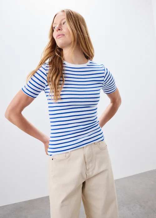 White/Blue Striped Fitted T-Shirt - 8 Image 1