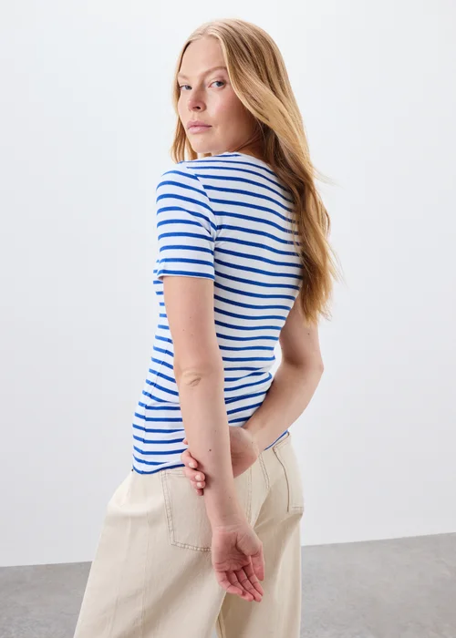 White/Blue Striped Fitted T-Shirt - 8 Image 2
