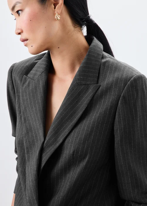 Grey Pinstripe Double Breasted Blazer - 8 Image 3