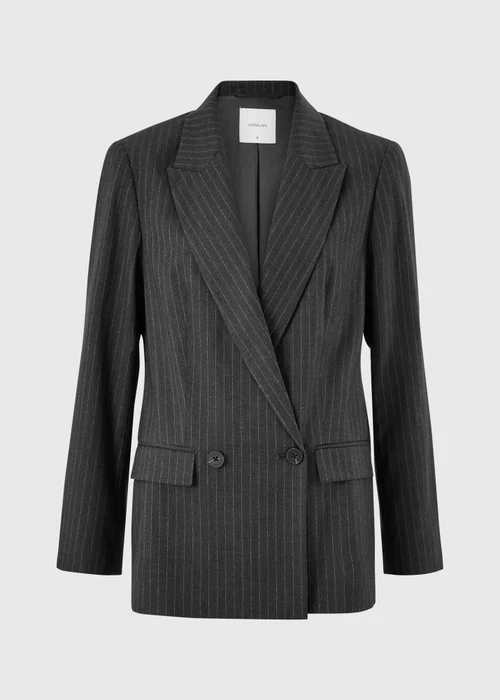 Grey Pinstripe Double Breasted Blazer - 8 Image 5