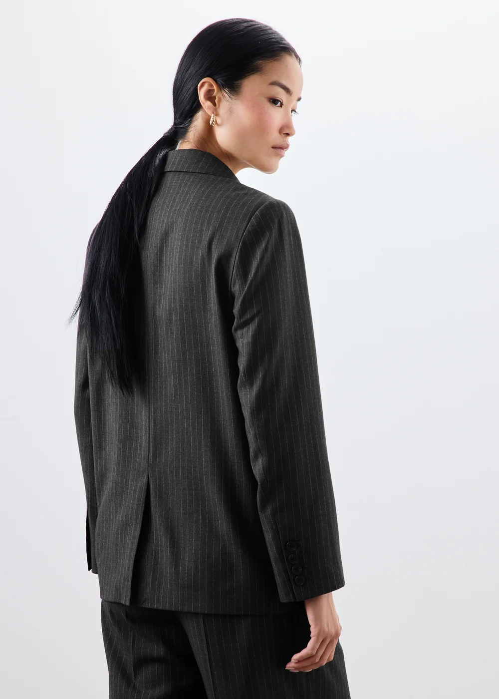 Grey Pinstripe Double Breasted Blazer - 8 Image 2