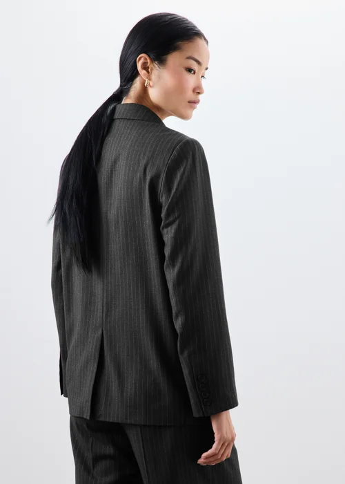 Grey Pinstripe Double Breasted Blazer - 8 Image 2