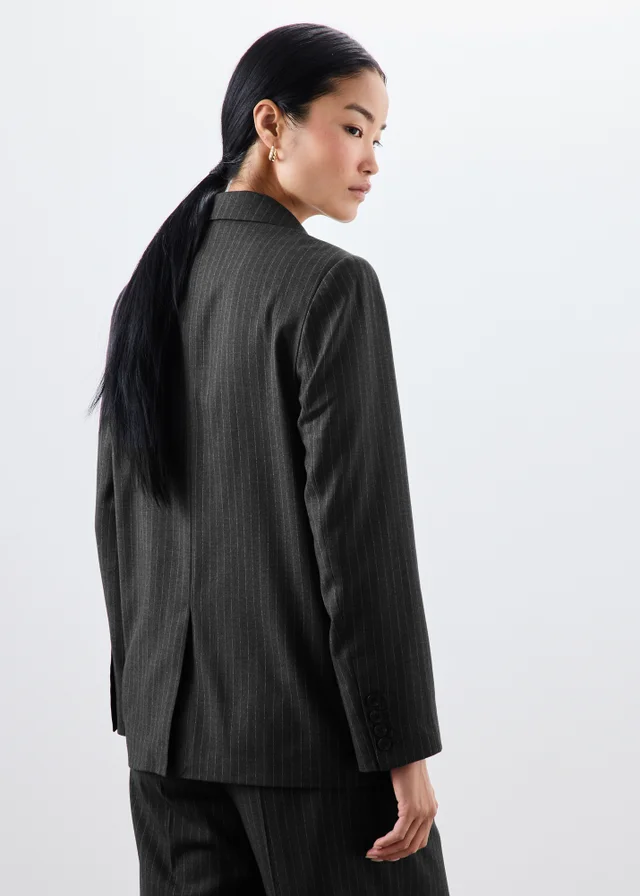 Grey Pinstripe Double Breasted Blazer