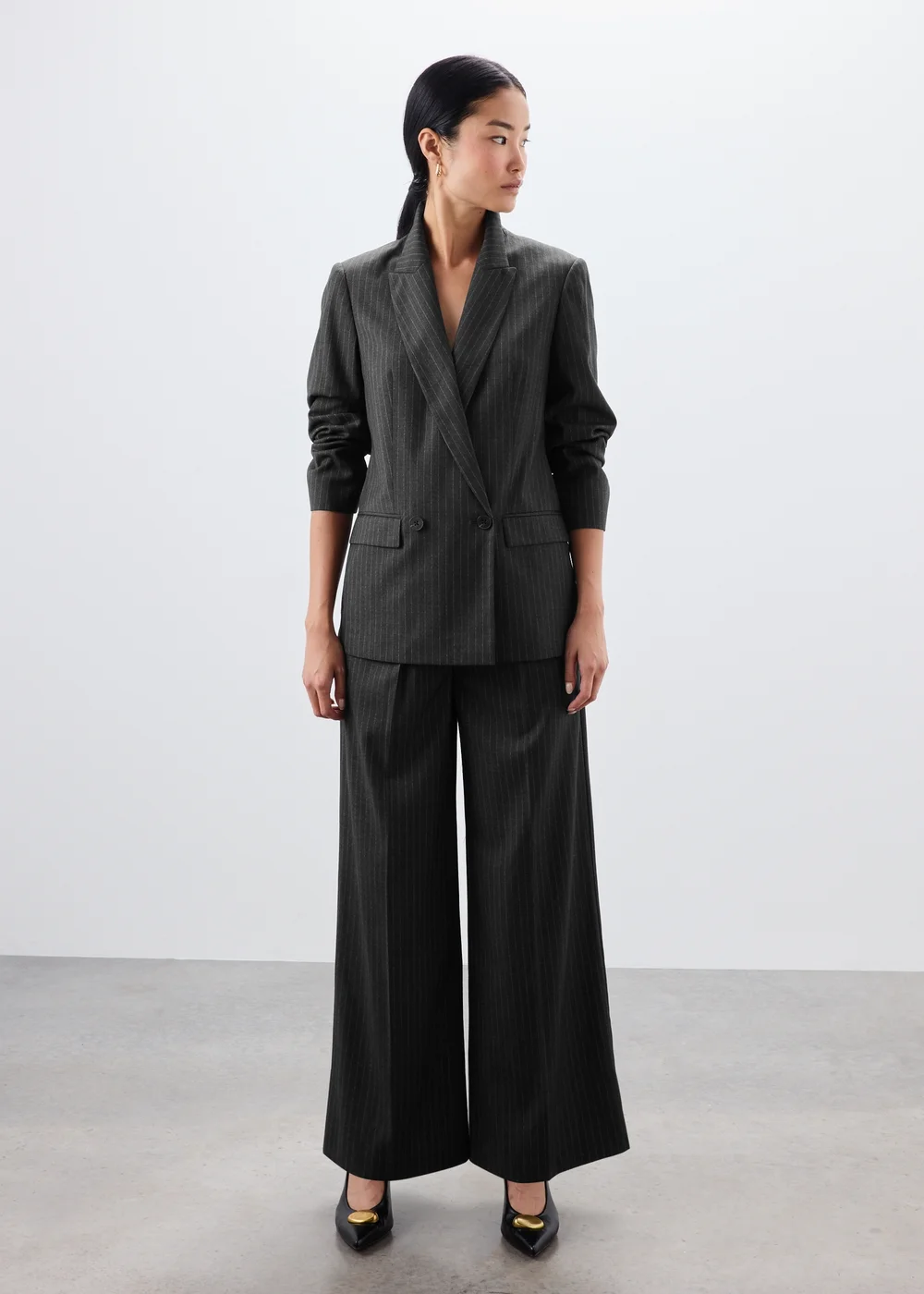 Grey Pinstripe Double Breasted Blazer - 8 Image 1