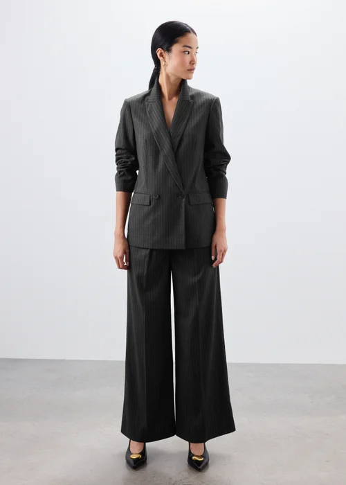 Grey Pinstripe Double Breasted Blazer - 8 Image 1