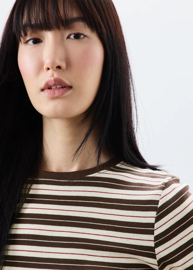 Cream Striped Fitted T-Shirt
