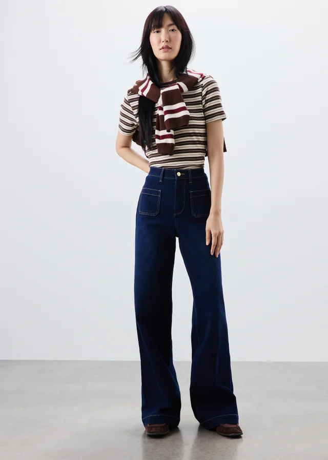 Cream Striped Fitted T-Shirt