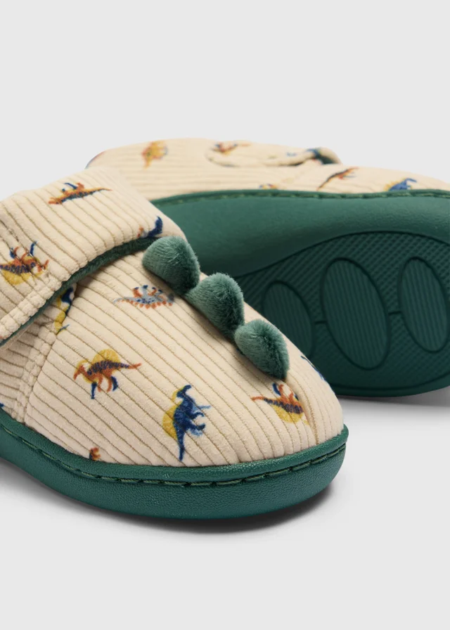 Boys Beige Dino Cupsole Slippers Younger 4-Older 12)