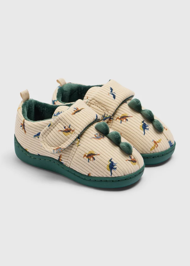 Boys Beige Dino Cupsole Slippers Younger 4-Older 12)