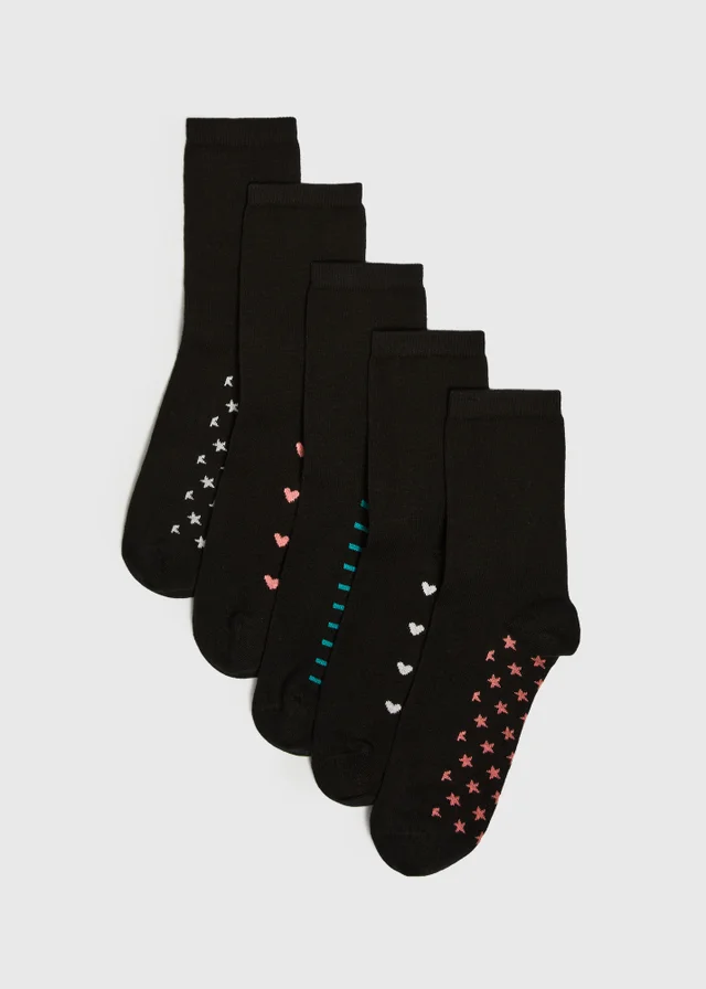 5 Pack Black Footbed Ankle Socks