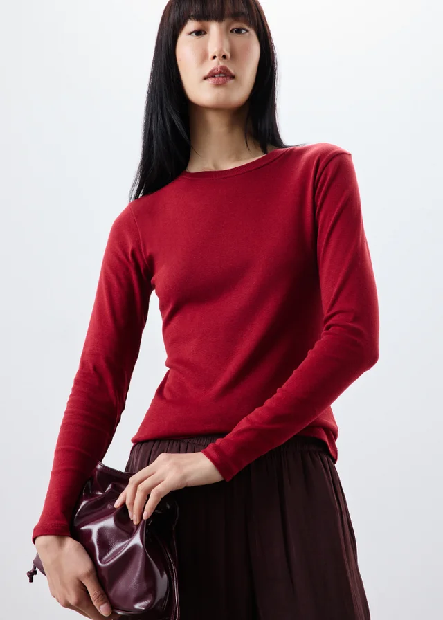 Red Fitted Long Sleeve T-Shirt