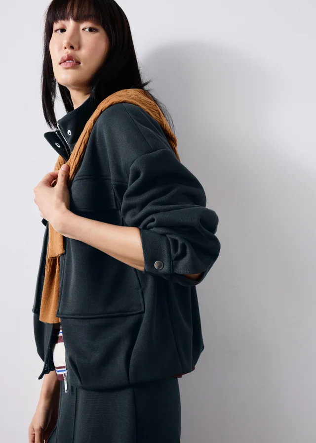 Navy Funnel Neck Co Ord Bomber Jacket