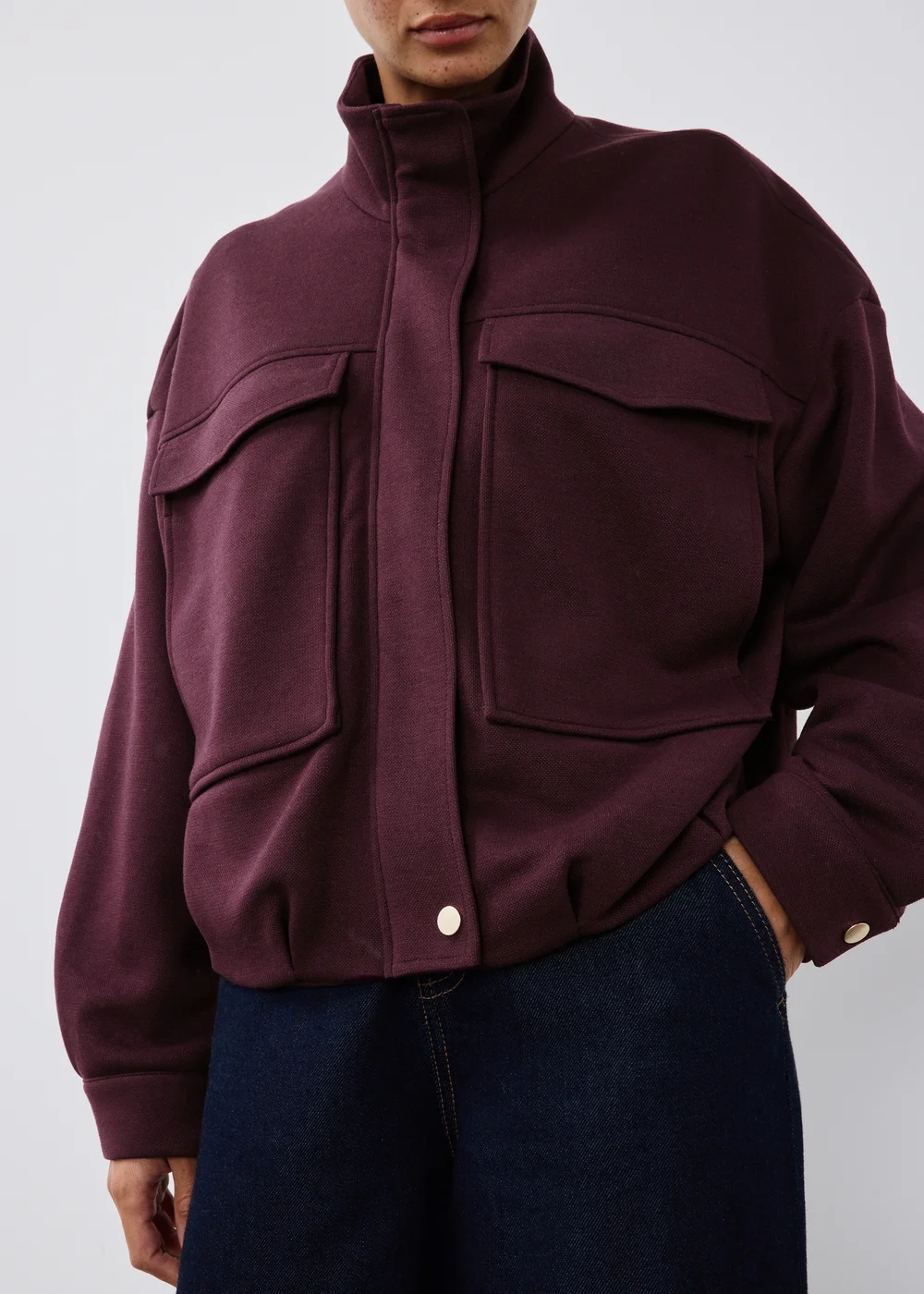 Grape Pique Double Pocket Co Ord Bomber Jacket - S Image 3