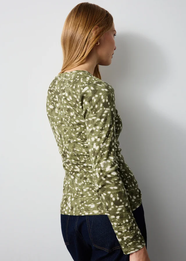 Olive Deer Print Animal Fitted Top
