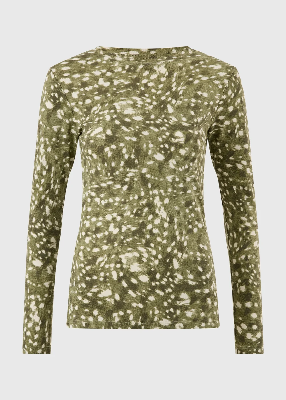 Olive Deer Print Animal Fitted Top - 8 Image 1