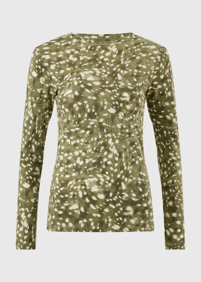 Olive Animal Print Fitted Top
