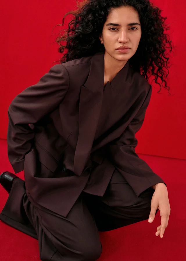 Chocolate Brown Double Breasted Solid Blazer