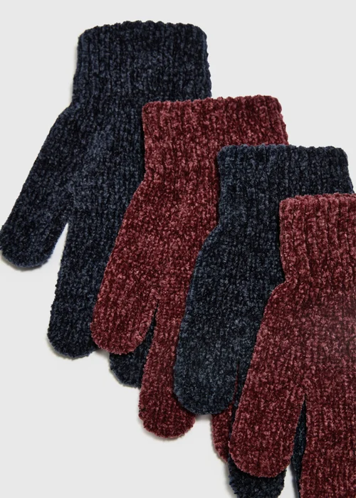 2 Pack Burgundy/Black Chenille Gloves - One Size Image 2