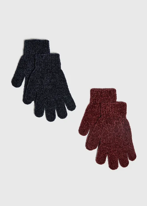 2 Pack Burgundy/Black Chenille Gloves - One Size Image 1