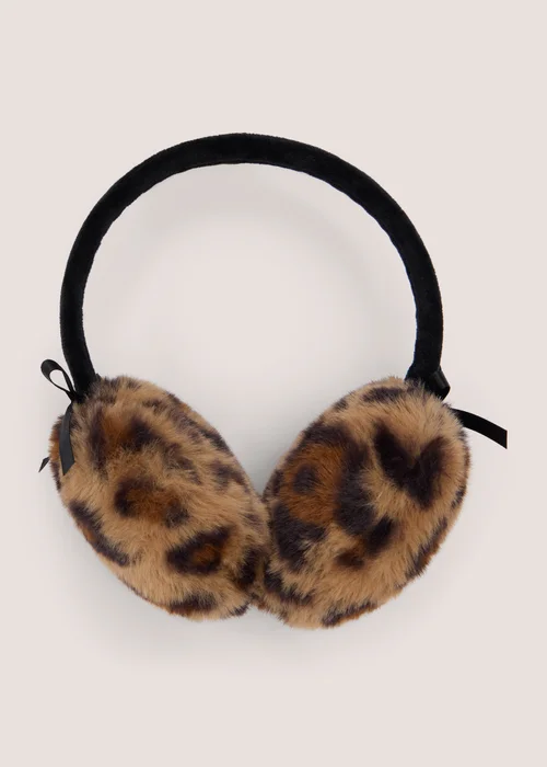 Girls Brown Leopard Earmuffs - One Size Image 1