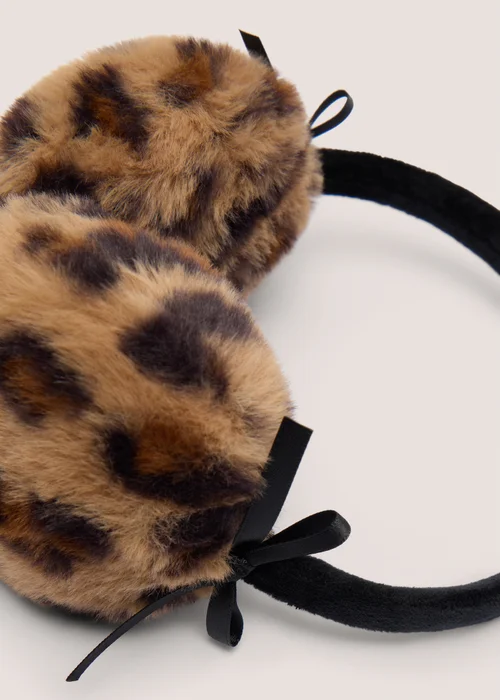 Girls Brown Leopard Earmuffs - One Size Image 2