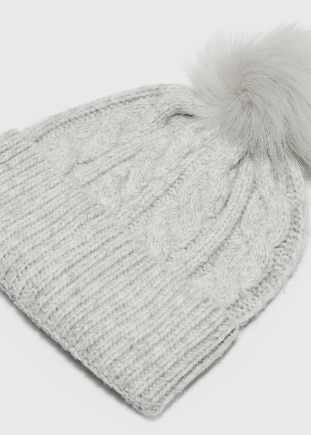 Grey Cable Knit Beanie