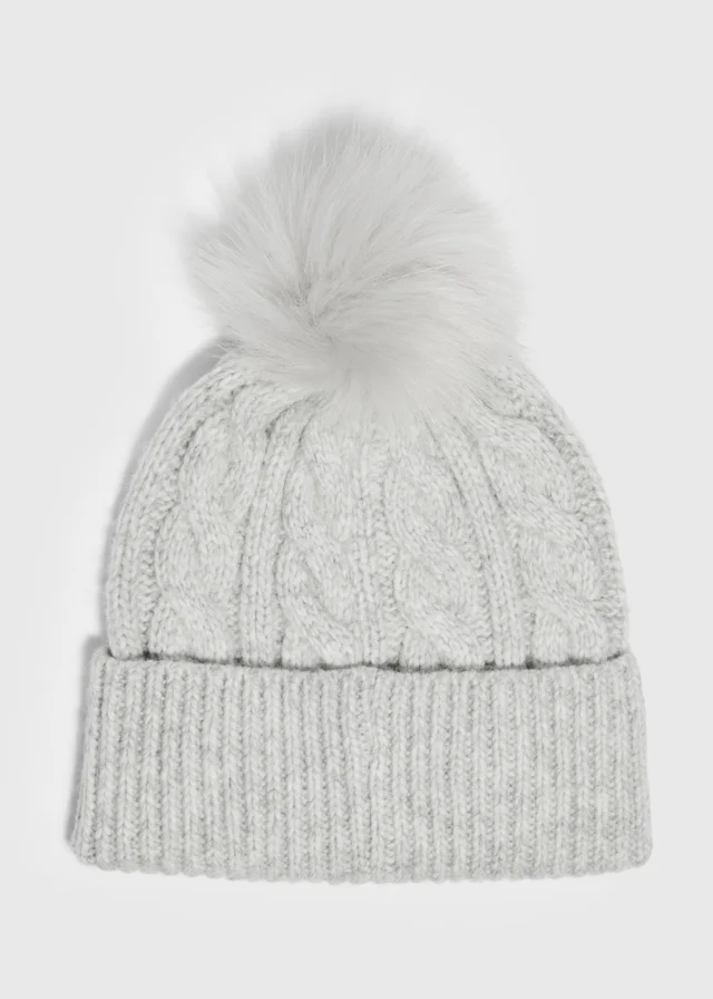 Grey Cable Knit Beanie