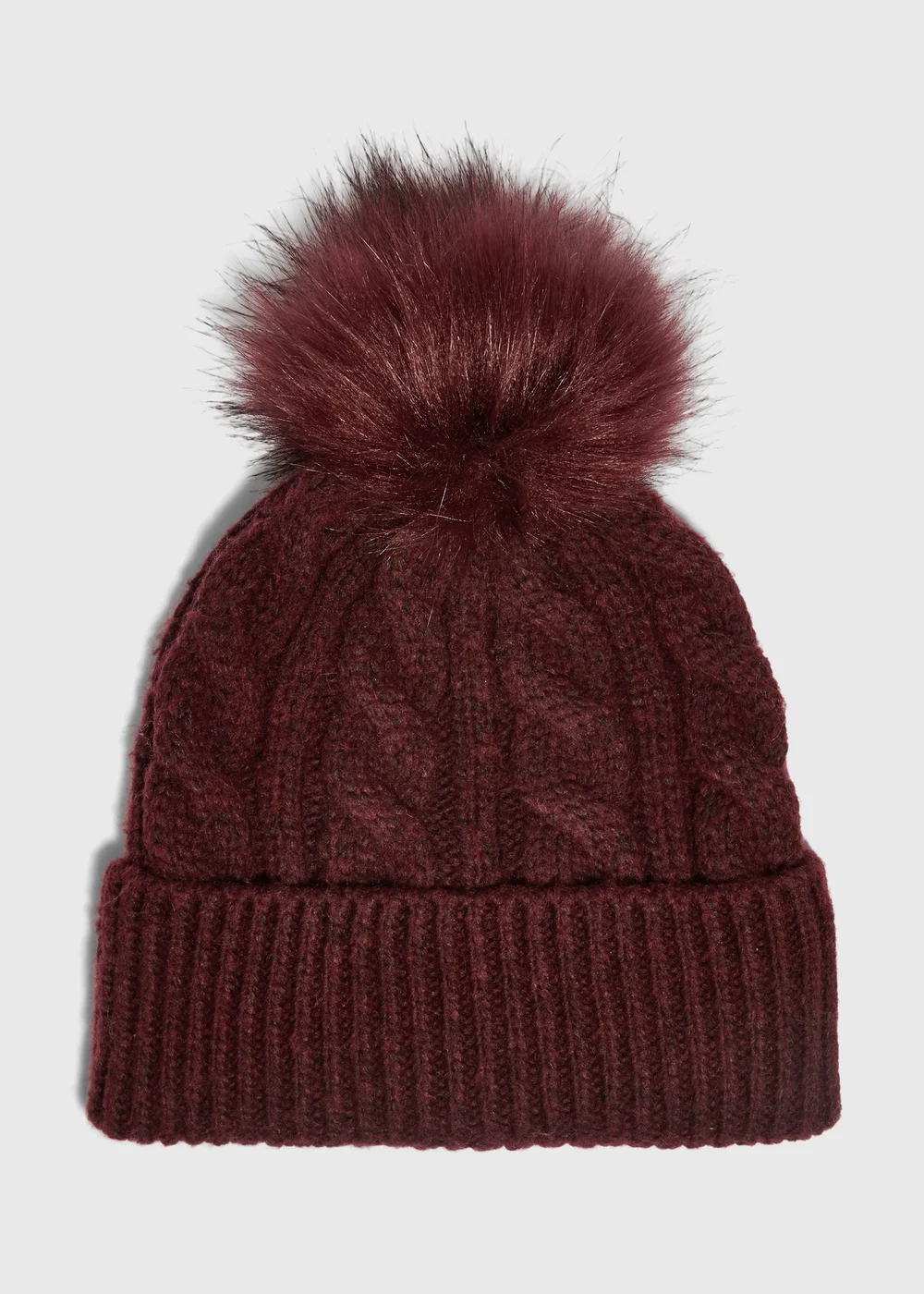 Burgundy Cable Knit Beanie - One Size Image 1