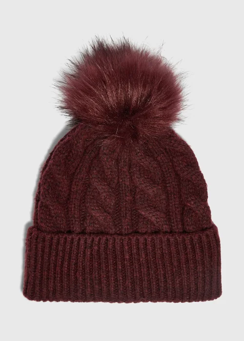 Burgundy Cable Knit Beanie - One Size Image 1