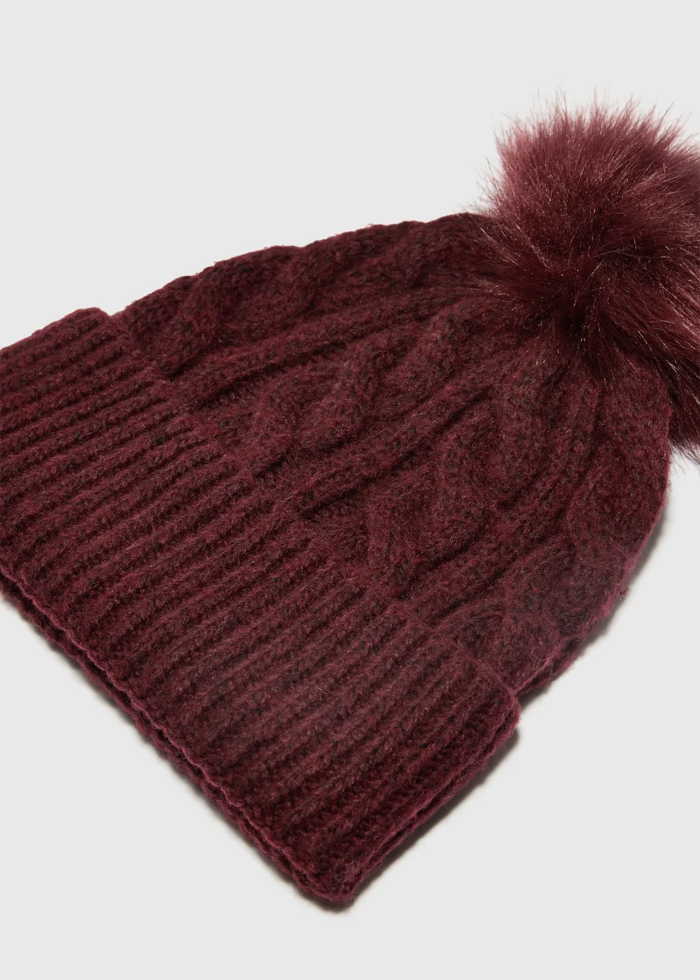 Burgundy Cable Knit Beanie - One Size Image 2