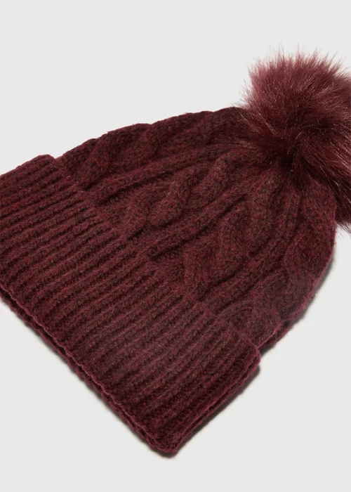 Burgundy Cable Knit Beanie - One Size Image 2