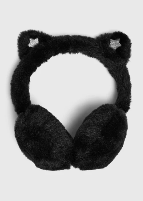 Girls Black 3D Cat Earmuffs (3-13yrs) - One Size Image 1