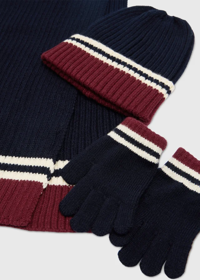 3 Piece Boys Navy Hat Scarf & Mittens Set (3-13 Yrs)
