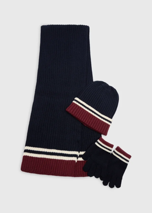 3 Piece Boys Navy Hat Scarf & Mittens Set (3-13 Yrs)