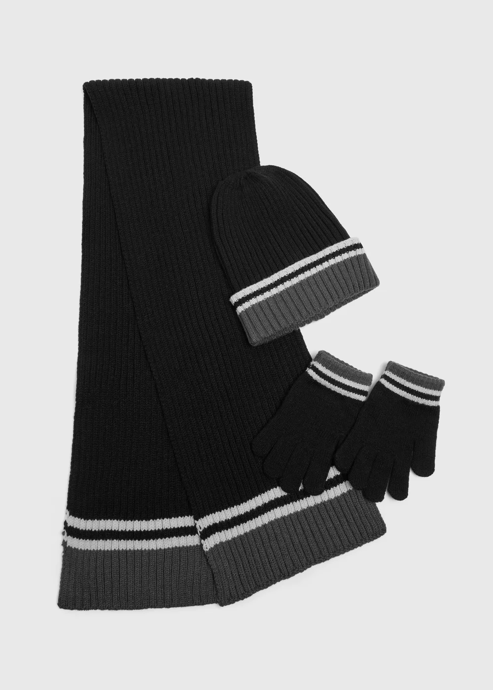 3 Pack Boys Black Hat Scarf & Gloves (3-13 Yrs) - 7-10 Yrs Image 1