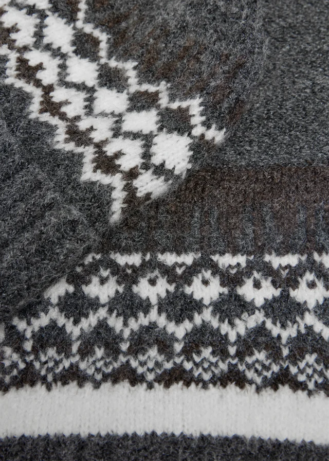 3 Piece Boys Charcoal Fairisle Hat, Scarf & Gloves Set (3-13yrs)