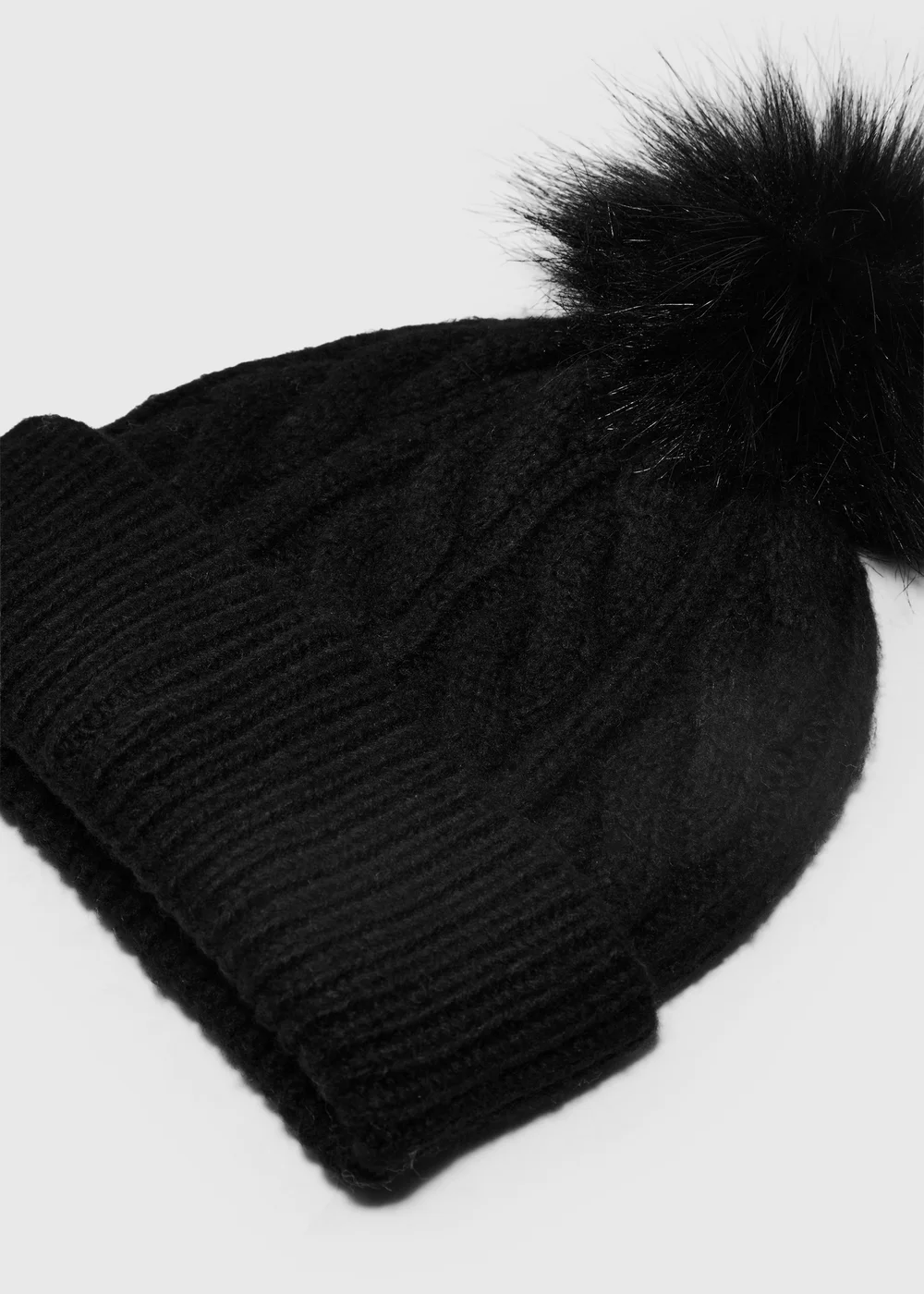 Black Cable Knit Bobble Hat - One Size Image 2