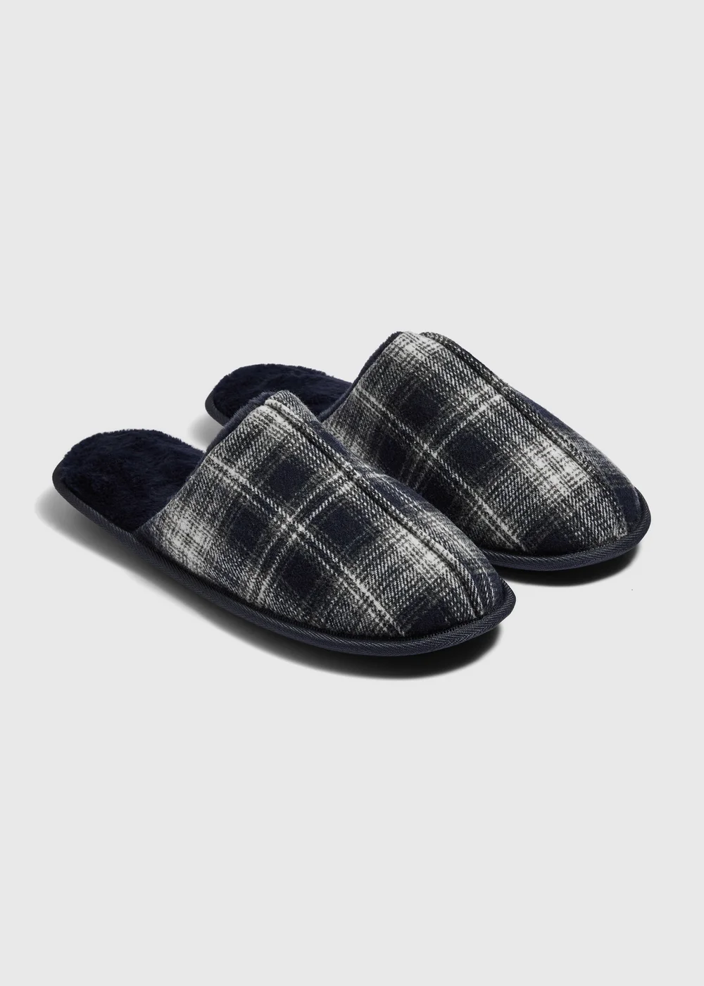 Navy Check Mule Slippers - 6 Image 1