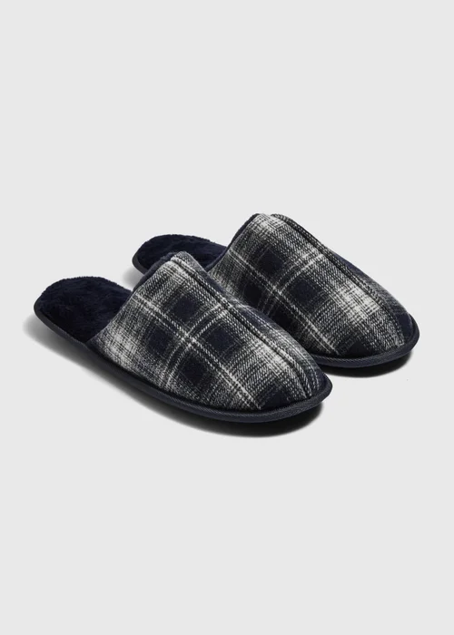 Navy Check Mule Slippers - 6 Image 1