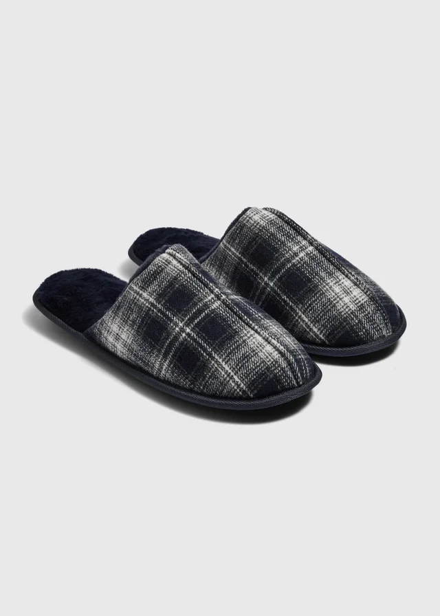 Navy Check Mule Slippers