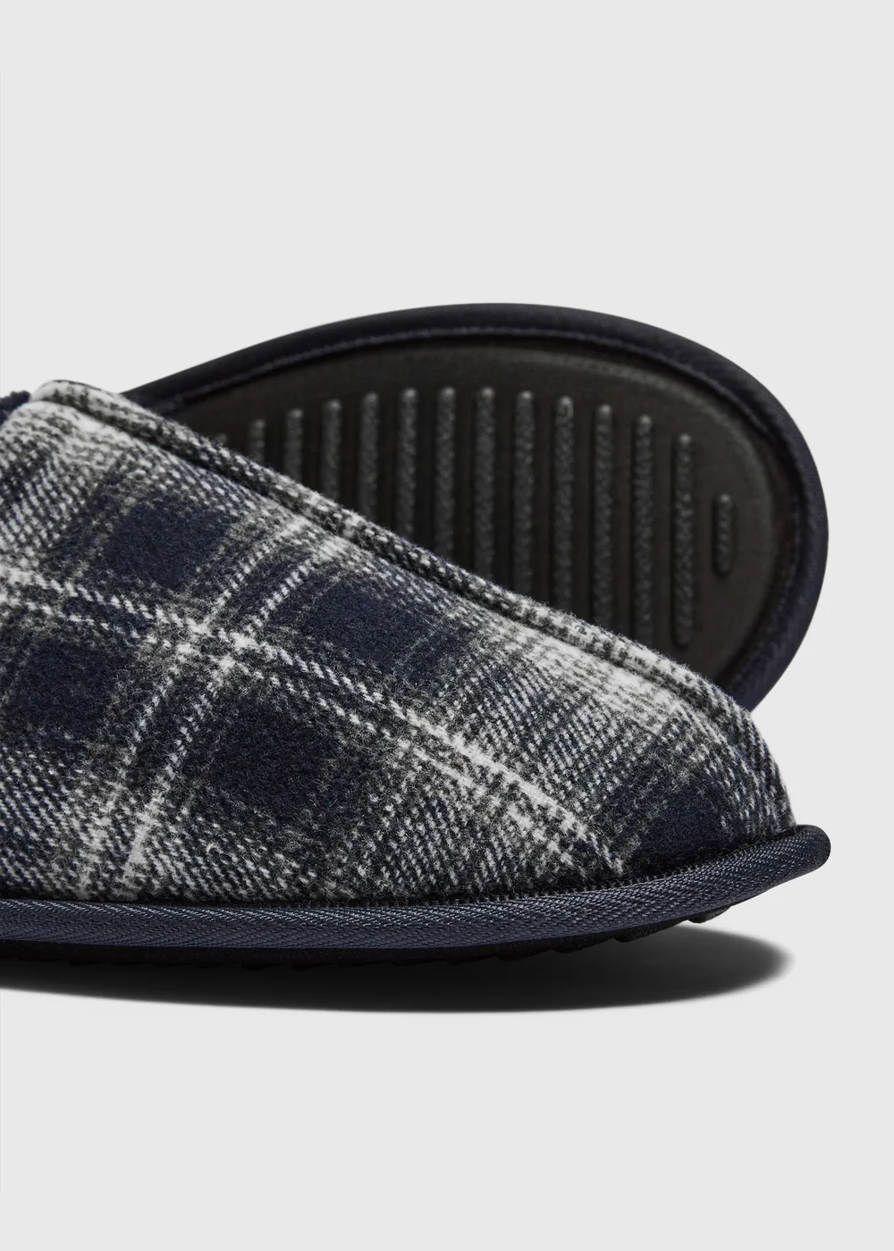 Navy Check Mule Slippers - 6 Image 2